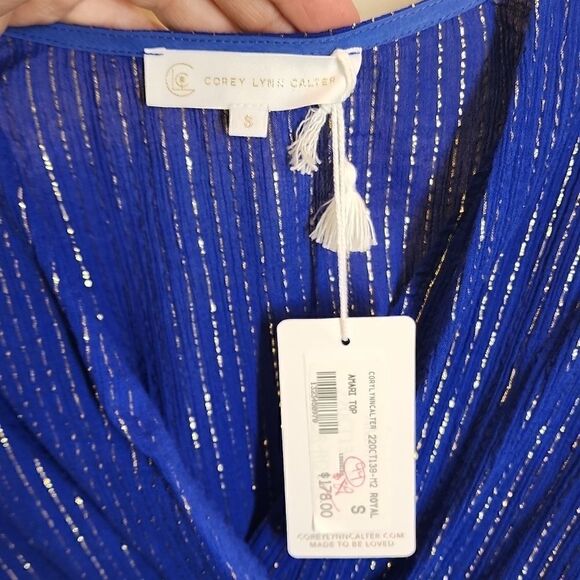 Corey Lynn Calter Amari Top Size Small Royal Blue With Gold Accent High Low - Picture 3 of 14